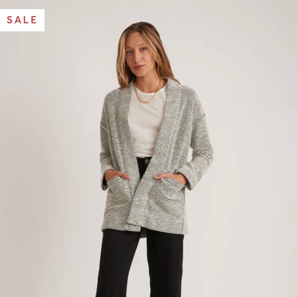 Marine Layer Birdseye Cardigan in Black/White Contrast